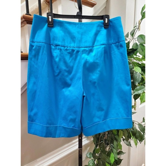 Ashley Stewart Women Solid Blue Cotton Mid Rise Buttons Front Casual Shorts 18W - Picture 6 of 10